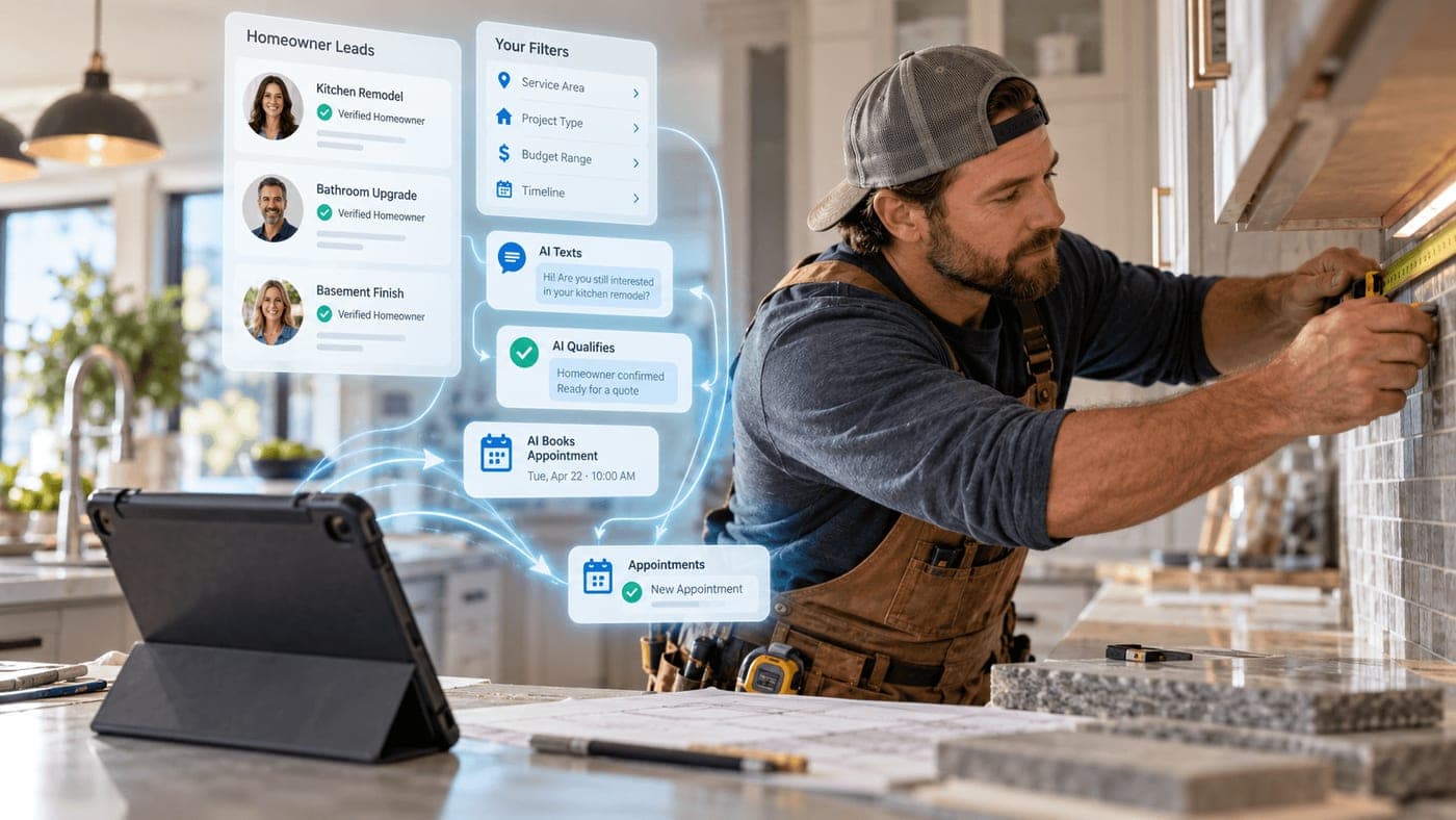 Contractor reviewing homeowner projects and appointments in the Global Connect marketplace.